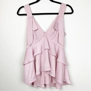 Keepsake The Label Oceans Chiffon Tank Top Size XS Rose Blush Ruffle Blouse NEW